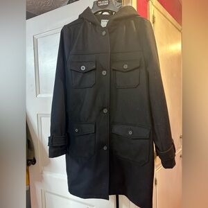 Old Navy Black Coat with Hood and Buttons